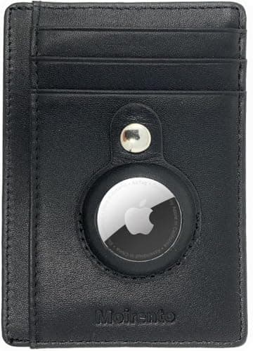 MOIRENTO AirTag Wallet - RFID Blocking Full Grain Leather for Men & Women - 5 Card Slots, Banknote Holder, Secure Unisex Adults - Black Leather Minimalist Design