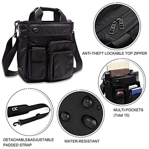 AlwaySky Nylon Crossbody Messenger Bag, Multifunctional Shoulder Bag, Laptop Bag for Men and Women Sport Travel Business (Black) — view 6