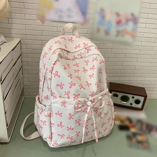 Cute Bow Preppy Backpack for Teen Girls, Lightweight Girly Aesthetic Daypack with Small Makeup Bag, Ideal for Back to School, College, Daily Travel (Light Pink) — view 5