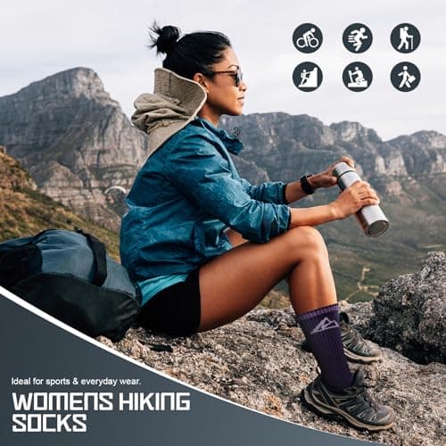 Effeet Hiking Socks Women, Anti Blister Ladies Walking Socks, Crew Light Outdoor Sports Socks, Multi Performance Womens Boot Socks, Breathable Cotton Trekking Running Socks 3 Pairs, Multicolor 6-8 — view 3