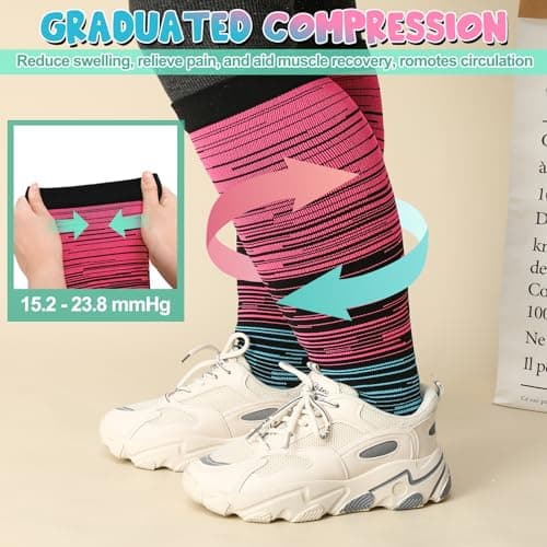 Zuimei 6 Pair Women Plus Size Leg Compression Socks Wide Calf Compression Support Socks for Women Ideal for Flight Travel Varicose Veins 3XL — view 5