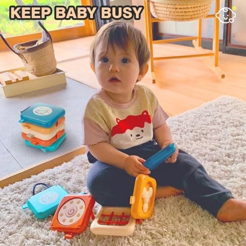 weirtoya Busy Board for 1 Year Old,Montessori Toys for 1 2 3 Year Old Boy Girl Birthday Gifts,8 in1 Toddler Toys Travel Activities Busy Cube,My First Montessori Busy Board (Blue) (Pack of 2) — view 6