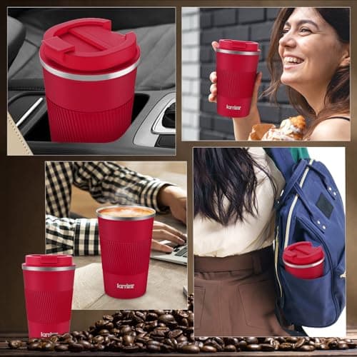 KETIEE Travel Mugs, 380ml Insulated Coffee Cup with Leakproof Lid,Reusable Coffee Cups Travel Cup,Coffee Travel Mug,Double Walled Coffee Mug,Stainless Steel Thermal Mug for Hot Cold Drinks,Red — view 5