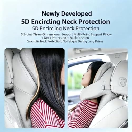 LiYaBaiHuo Car Neck Headrest Pillow for Lexus ES 350 2007-2026, Driving Seat Softness Travel Car Neck Pillow Fatigue Relief Ergonomic Design,D-Beige — view 6