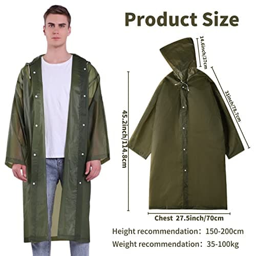 Gerhannery Reusable Raincoat, 2Pcs Waterproof Rain Poncho Travel Rain Cape for Men and Women, Lightweight Rain Poncho Adult, Sports Rain coat Hooded for Festivals Cycling Outdoors (Olive Green) — view 2