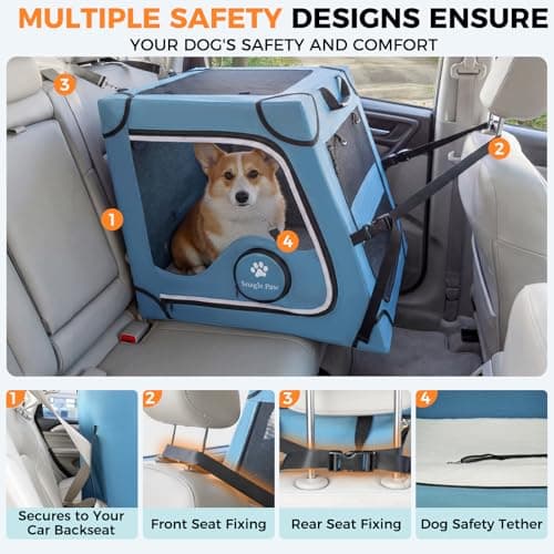 Snagle Paw Portable Dog Crate for Car Travel,Metal Frame Pet Crate,Pet Carrier for Car Back Seat Secures with Headrest Strap and Seatbelt — view 3