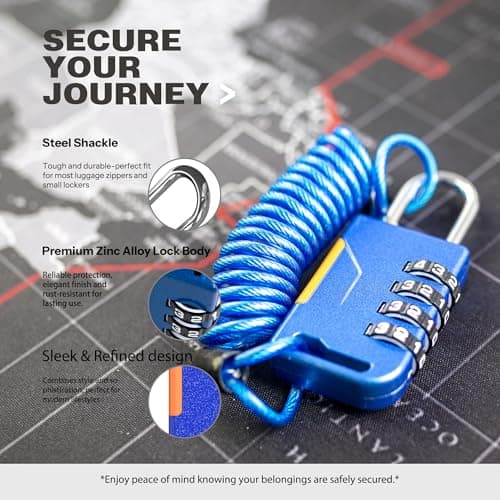 UP Security Ski Lock, Combo Lock with Retractable Cable (36in), Padlock Combination with Cable for Snowboard, Bike, Luggage, Suitcase, Locker, Fridge, Refrigerator, Cabinet, Outdoor Fence (Blue) — view 4