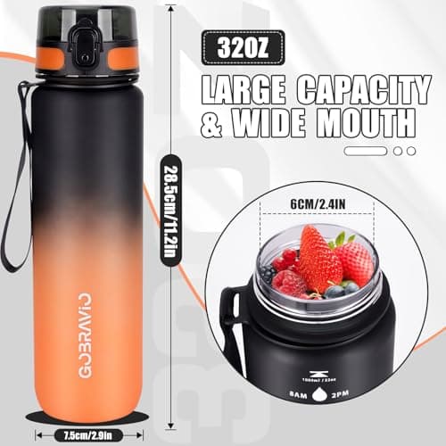 Gobravio Water Bottle 1L BPA Free Sports Drink Bottle Dishwasher Safe Canteen Bottle Leakproof Motivational Water Bottle with Time Markings — view 4