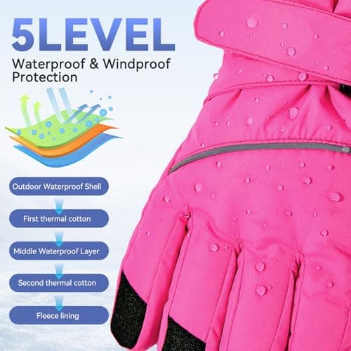 PONCEAU Kids Waterproof Gloves，kids Ski Gloves Warmest and Breathable Children Snow Gloves Boys & Girls Thermal Gloves for Skiing, Snowboarding and Winter Outdoor Sport — view 2