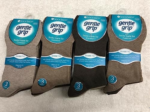 Gentle Grip Diabetic Socks For Men 6-11, Non Elastic Loose Fit Honeycomb Socks, Smooth Hand Linked Toe Seams Sock For Diabetes Swollen Legs (3 Pairs, Brown) — view 3