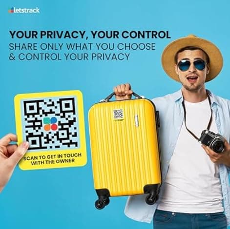 Letstrack 2Pcs Luggage Smart QR Tag | Real-time Scan Instant Alerts | Lost & Found Waterproof Label for Laptop Bags, Suitcase, Backpack | Masked Private Calling SOS Location Alert for iOS & Android — view 5