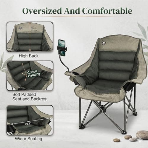 LANMOUNTAIN Oversized XL Folding Camping Chair, Heavy-Duty Support 400Lbs, Comfortable Adult Chair with Cup Holder, Phone Holder, Carry Bag, Perfect for Outdoor Activities (Brown) — view 5
