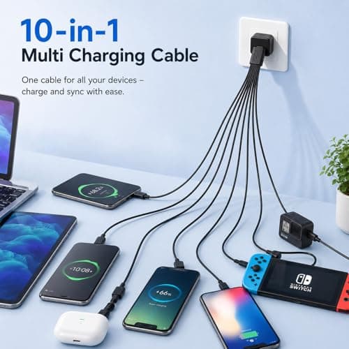 10 in 1 Universal Charger Multi Charger Cable with Multiple Heads Portable USB Multiple Devices Charging Cable for Old Samsung Phones, Cameras, Tablets, Travel & Car Use — view 4