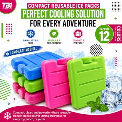 TB1 Products Reusable Ice Packs 6PK, 8cm Freezer Blocks for Cool Bags, Lunch Boxes & Cooler Boxes – Compact Reusable Ice Packs for Camping, Picnics, Beach & Travel — view 2