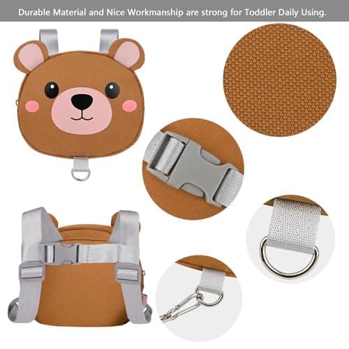 Bebamour Toddler Backpack with Reins, Animal Safety Harness Backpack for Boys & Girls, Mini Anti-Lost Walking Backpack with Detachable Leash for Travel, Nursery & Outdoor Use, Brown Bear — view 3