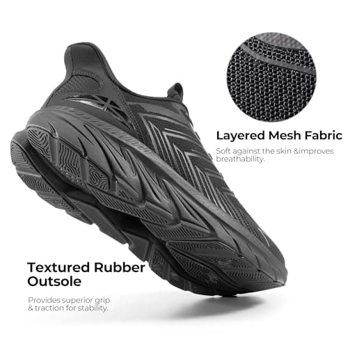 ALLSWIFIT Mens Slip On Walking Shoes Running Sneakers,All Black,9 — view 5
