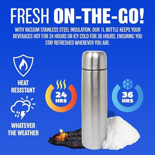 1L Stainless Steel Flask - Keeps Drinks Hot & Cold, with Carry Case, Vacuum Insulated, Perfect for Sports, Outdoor, Hiking, Travel, Office, Leakproof Lid Serves As A Cup, 1000ml — view 6