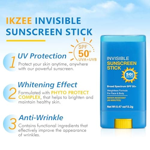 Invisible Sunscreen Stick SPF 50, 2 Pcs Strong UVA/UVB Protection Sun Cream, Broad Spectrum, Water Resistant, Non-Greasy for Sensitive Skin, Travel Size Sunblock Stick for Face & Body (2) — view 2
