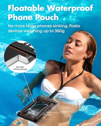 UNBREAKcable Floating Waterproof Phone Pouch 2 Pack - IPX8 Waterproof Phone Case Dry Bag for iPhone 17 Air 16 15 14 13 12 11 Pro Max XR XS SE 2022, Samsung S25 S24 S23 S22 Ultra Up to 7.0 inch- Black — view 2