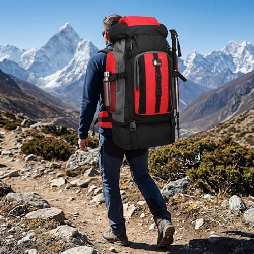 120L Extra Large Camping Travel Backpack Hiking & Fishing Rucksack (Red) — view 4