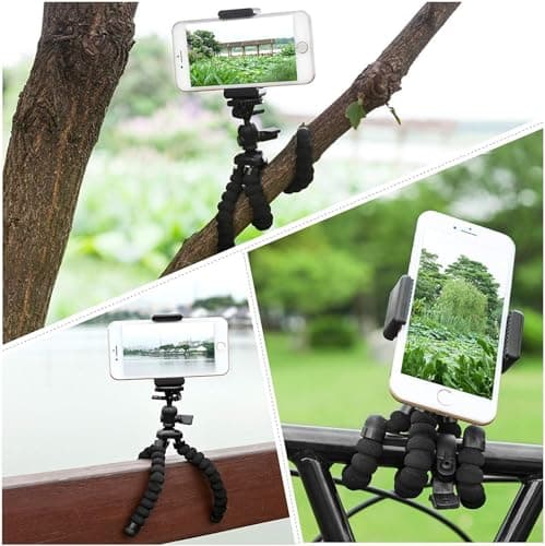 Flexible Mini Tripod Holder with Bluetooth Control-360° Rotatable Phone Stand with Rubber Grips Portable Travel Camera Mobile Phone Mount Compatible with iPhone, Android Phones, GoPro (Dark black) — view 5