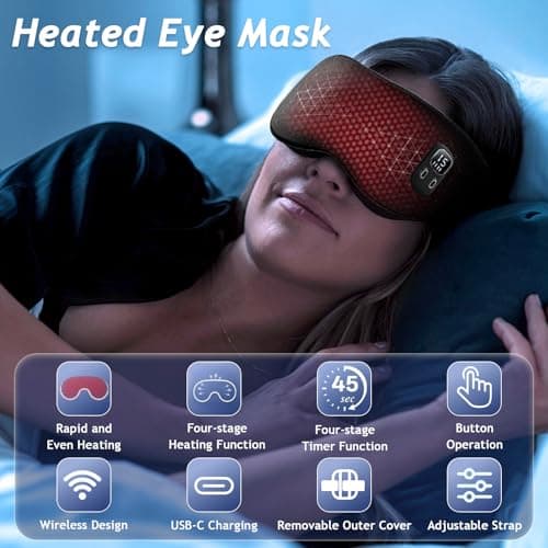Heated Eye Mask, Light Blocking Warming Eye Mask for Dry Eyes, Black — view 2