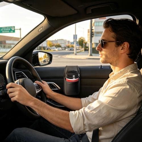 Leather Car Door Organizer with Cup Holder, Adhesive Side Storage Pocket — view 4