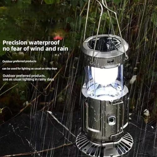 Solar Camping Lantern with Fan, Upgraded Rechargeable 3-in-1 Solar Light, Collapsible LED Camping Lanterns Light Weigh: Fan, Light & Power Bank for Outdoor Adventures (Silver,11 inches) — view 4