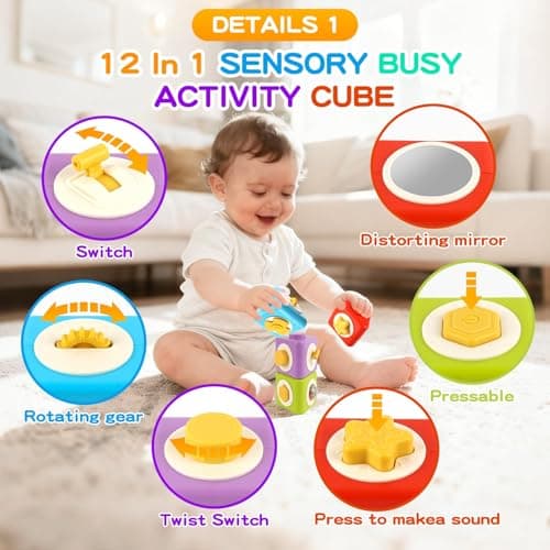 Joyvity Montessori Toys for 1 Year Old, Activity Cube Stacking Toy Blocks, Busy Board Sensory Toys for Toddlers, Baby Travel Toys Educational Learning Kids Birthday Gift for 1 2 3 Year Old Boy Girl — view 3
