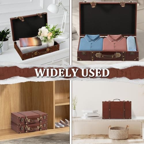 Vintage Suitcase Wood Vintage Suitcase Storage Box, Leather Trunk Luggage Decorative Retro Photography Prop Luggage, Storage Chest with Lock for Placing Clothes Toys Photo Jewelry - 40×24.5×10cm — view 6