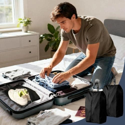 3 Pcs Shoe Bags for Travel, M Size Portable Shoe Bag, Waterproof Dust Proof Shoes Bags, Shoes Organizer with Zipper Closure, for Trainers, Gym, Business Trip, Black — view 6