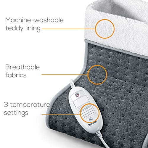 Beurer FW20UK Cosy Foot Warmer - Grey, Electric foot warmer for cold feet, 3 temperature settings, Cosy teddy fleece lining, Suitable up to shoe size 12.5, Washable lining, 45°C - 50°C — view 4