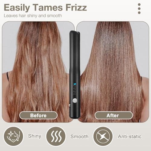 Cordless Hair Straighteners, 2 in 1 Mini Hair Straightener and Curler with 4 Temp Settings & Fast Heating, USB Rechargeable Travel Straighteners Mini Portable for Short to Long (Black) — view 6