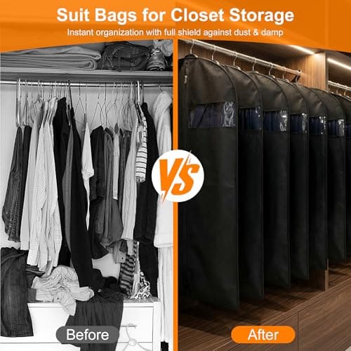 1 Pack Garment Bags for Travel & Hanging Clothes, 45" Suit Bag, Black — view 6