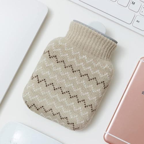 Mini Hot Water Bottle with Grey Knitted Cover, for Pain Relief — view 3