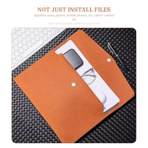 Skyzone A4 Document Folder Wallet, PU Leather Travel Document Holder Organizer, Waterproof File Folder with Snap Closure, Multifunctional File Envelope Portfolio Storage Case (Brown) — view 5