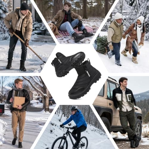 Hanani Mens Snow Boots Winter Warm Fur Lined Ankle Boots Water Resistant Zip Up Outdoor Walking Shoes Lightweight Non Slip Casual Short Booties Cotton Boots — view 6