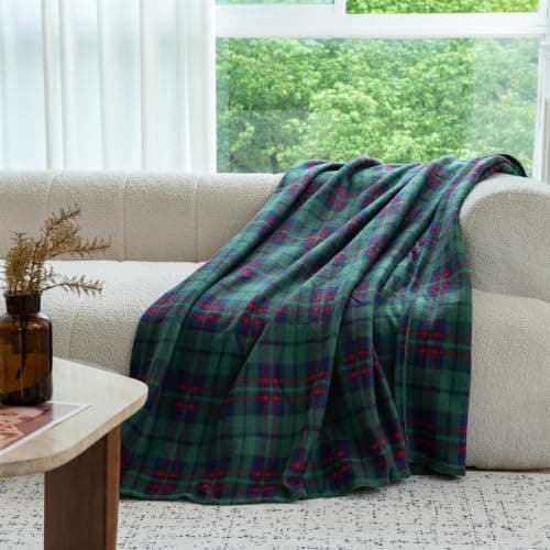 Adore Home 150x200cm Double Tartan Check Fleece Throw Blanket Green — view 6