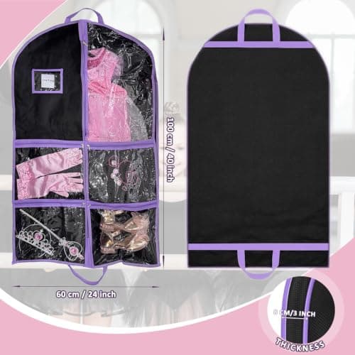 RIDESAIPU Dance Costume Garment Bag,Garment Bags with 4 Clear Zipper Pockets,Kids Hanging Clothes Cover for Girls 60x100cm(Pink,1 Pack) — view 2