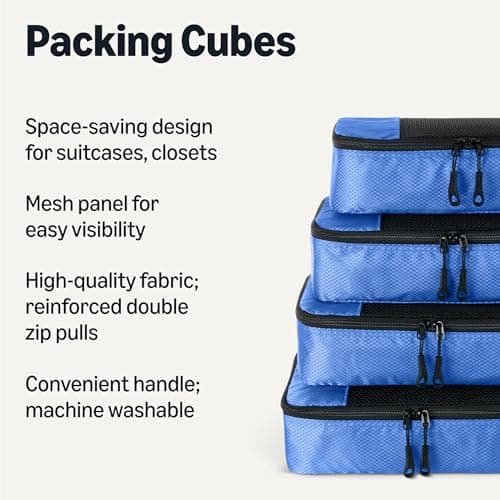 Amazon Essentials 4-Piece Packing Cubes Travel Accessories Set, Luggage Organiser with Double Zip, Mesh Top, 100% Polyester, Medium, Blue (Previously Amazon Basics) — view 2