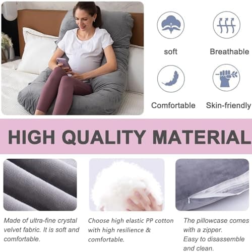 TaiBest U Shaped Full Body Pregnancy Pillow with Removable Cover for Maternity Women,Pregnancy Pillows for Sleeping,Support for Back, Legs, Belly,55 Inch Pregnancy Pillow for Women — view 2