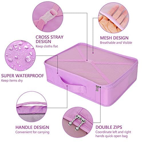 BETLLEMORY Packing Cubes 8 Sets Travel Luggage Organizers with Waterproof Shoe Storage Bag Compression Pouches(Purple) — view 2