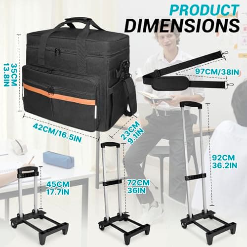 SUNDOY Rolling Teacher Bag with Detachable Trolley, 17.3" Laptop Tote Bag — view 2