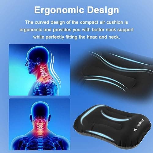 Camping Pillows, 2Pack Inflatable Travel Pillow for Neck, Ultralight Beach Pillow with Storage Bags, Blow Up Pillows Ergonomic Air Pillow for Neck & Lumbar Support - Travel/Beach/Camping (Blue&Black) — view 5