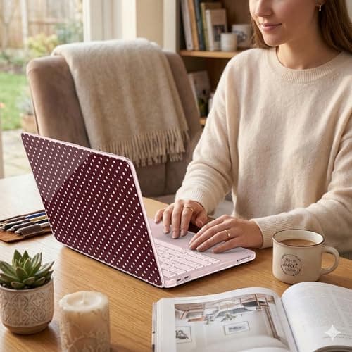 DONGKE for MacBook Neo 13 Inch Case 2026 (Model A3404, A18 Pro chip), Stylish Pattern Protective Hard Shell with Screen Protector, Keyboard Cover & USB-C Adapter - Burgundy Polka Dots — view 3