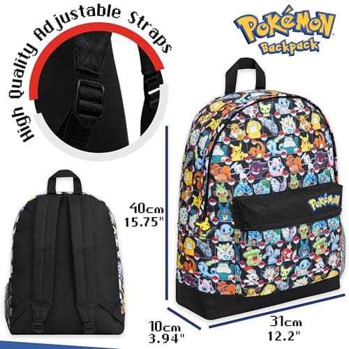 Pokemon Backpack for Kids Teenagers Pikachu Rucksack School Bag with Zipped Pockets Adjustable Straps Charizard Daypack for Travel Sports Anime Gifts (Multi AOP) — view 6