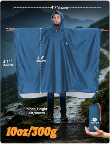 ANYOO Waterproof Rain Poncho Lightweight Reusable Adult Unisex Multi-use — view 2