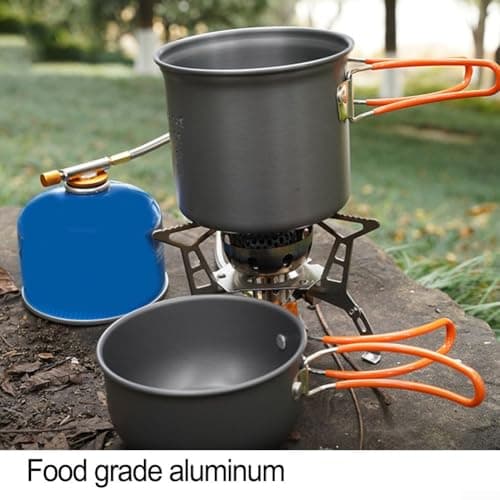 Gdfnmogo Lightweight Camping Cookware Set, Non-Stick Backpacking Pot and Pan with Foldable Handle for Outdoor Hiking(Orange handle) — view 3