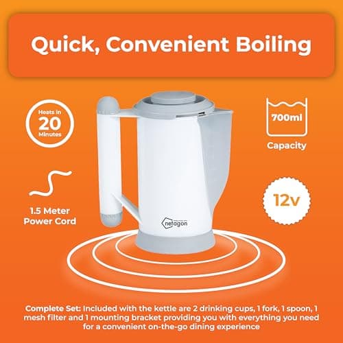 Netagon 12V In-Car Kettle - Portable Travel Electric Tea & Coffee Maker for Caravans, Motorhomes, Boats - Includes Cups, Utensils, and Mounting Bracket - Ideal for Camping & Festivals — view 6