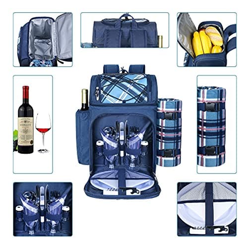 Hap Tim Picnic Basket Backpack for 2 Person with 2 Insulated Cooler Compartment, Wine Holder, Fleece Blanket, Cutlery Set,Perfect for Beach, Hiking, Camping, BBQs, Family or Wedding Gifts(36083-BL) — view 5